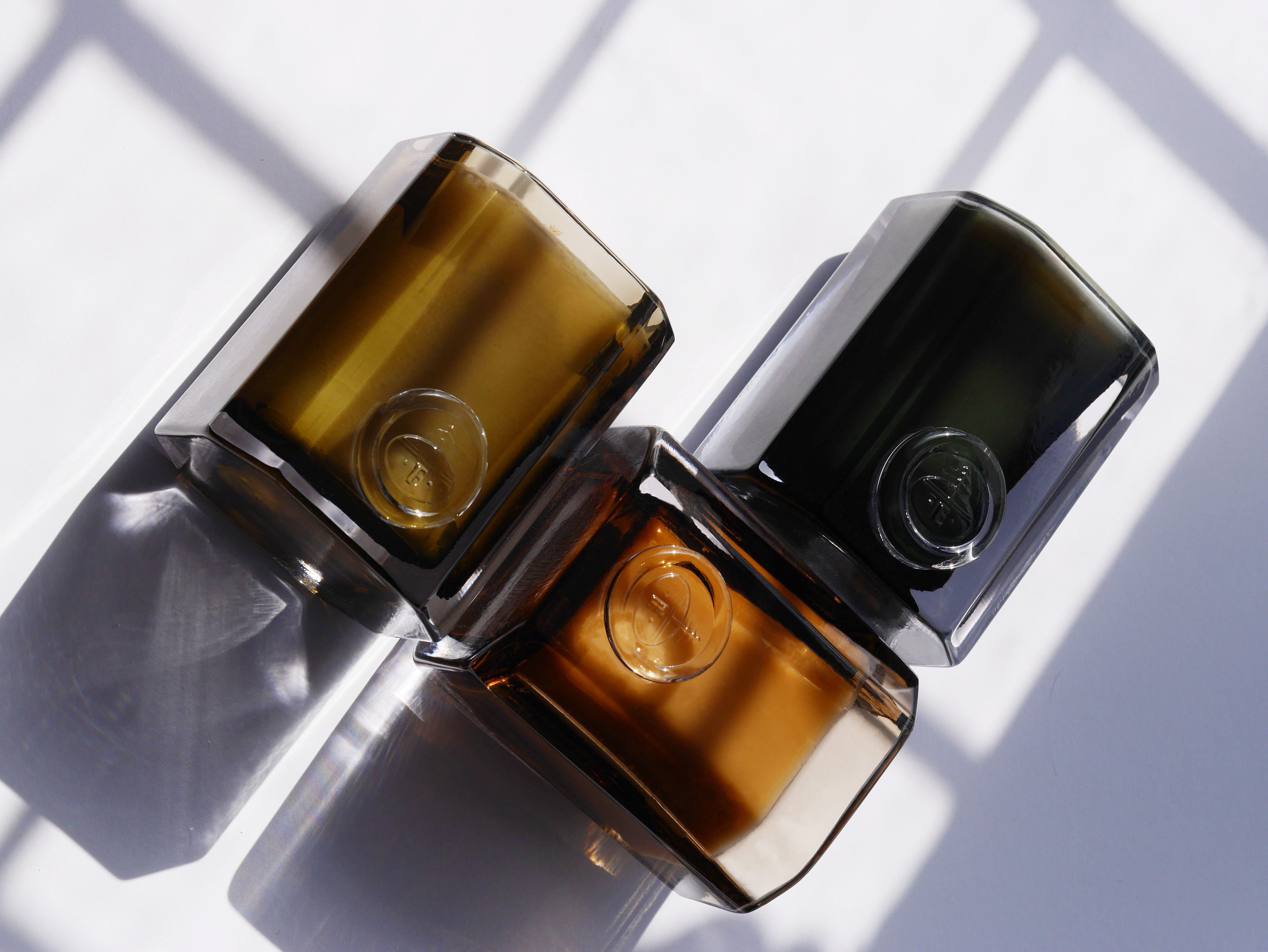 ENYALYË handblown glass candle vessel, emerald-cut form